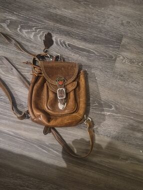 Roots Brown Leather Small Backpacks